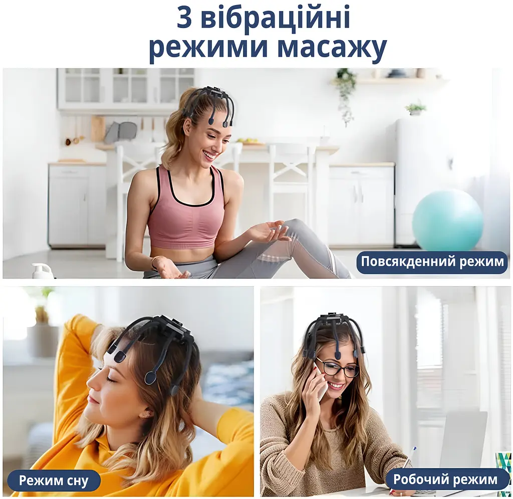 Масажер для голови акумуляторний 3D No Brand 8 головок 3 режими Чорний (MSGHDR-0039) - фото 2