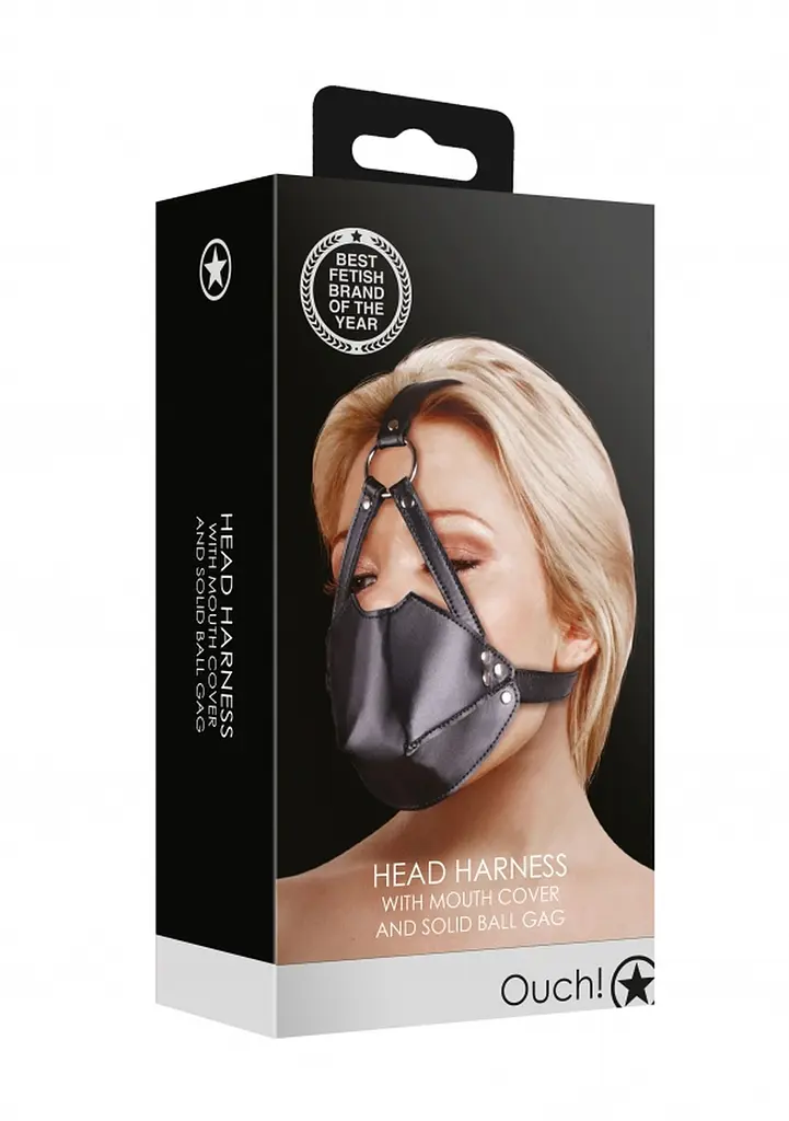 Маска-кляп Head Harness with Mouth Cover and Solid Ball Gag - Black Ouch! 36-OU895BLK 100291