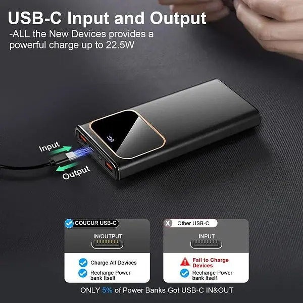 Портативний зарядний пристрій швидка зарядка 10000 мАг потужністю 22,5 Вт USB C вхід та вихід - фото 5