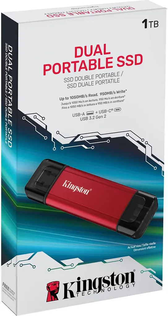 Портативний SSD Kingston 1TB USB 3.2 Gen 2 Dual USB-A R1050/W950MB/s - фото 4