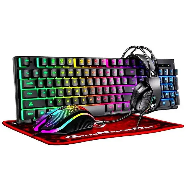 Ігровий комплект Gaming Combo 4-in-1 T-Wolf TF-400 чорний - геймерський набір клавіатура, миша, навушники та килимок для ПК