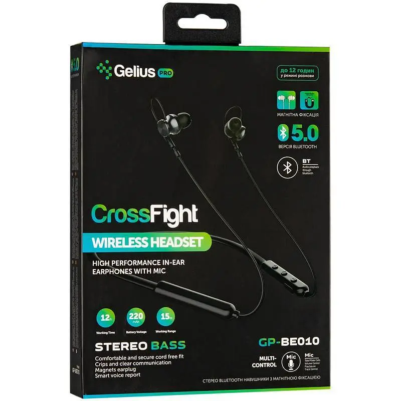 Бездротова гарнітура для спорту Bluetooth навушники Gelius Pro Crossfight GP BE-010 Black - фото 6