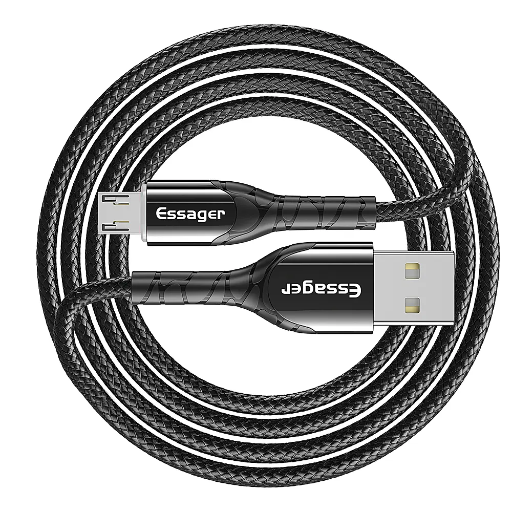 Зарядний кабельс Zinc чорний з підсвічуванням ESSAGER micro USB 2,4 A 1метр