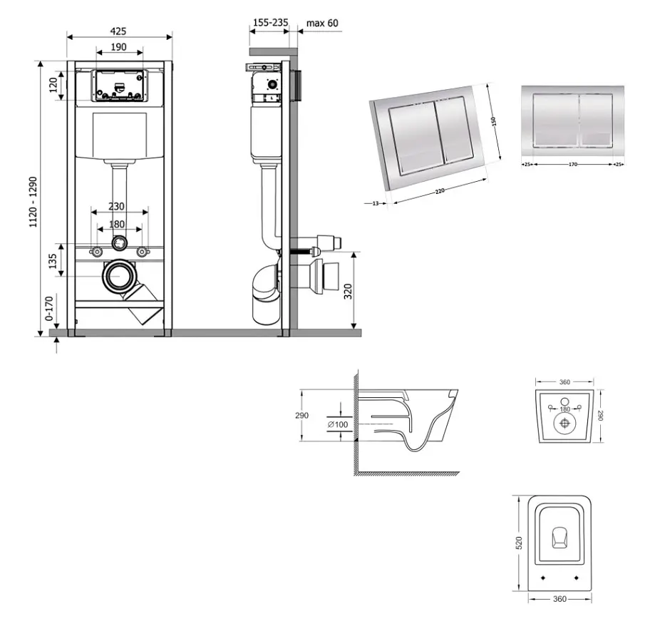 Набір Q-tap Nest 4 в 1 підвісний унітаз Crow Ultra Quiet 520x360x290 + комплект інсталяції QT05335172W48187 - фото 8