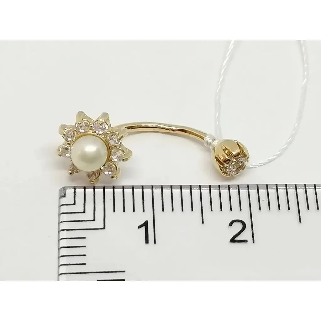 Золотая серьга-пирсинг Империя золота с жемчугом и фианитами. ПС044И - фото 5