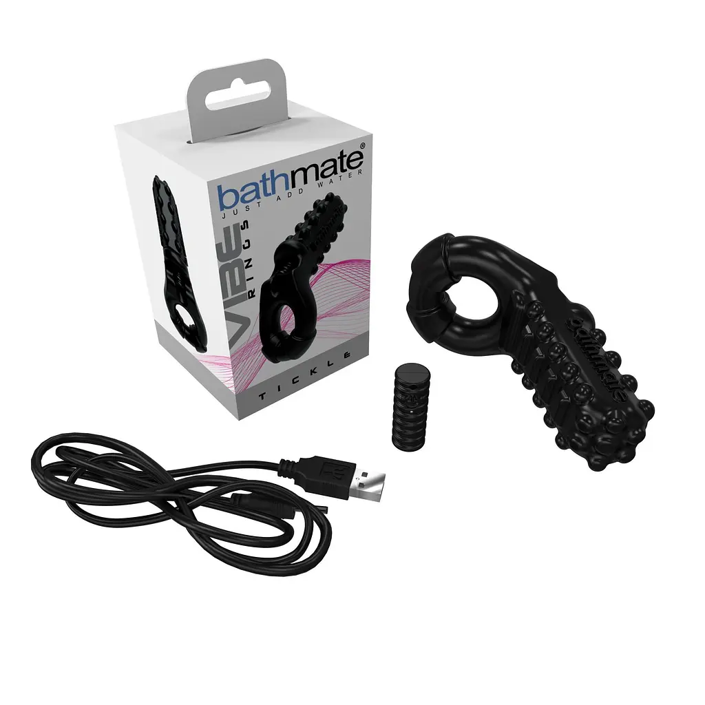 Віброкільце з подовженим стимулятором Bathmate Vibe Ring Tickle, 8х2.5 см (чорний) - фото 4