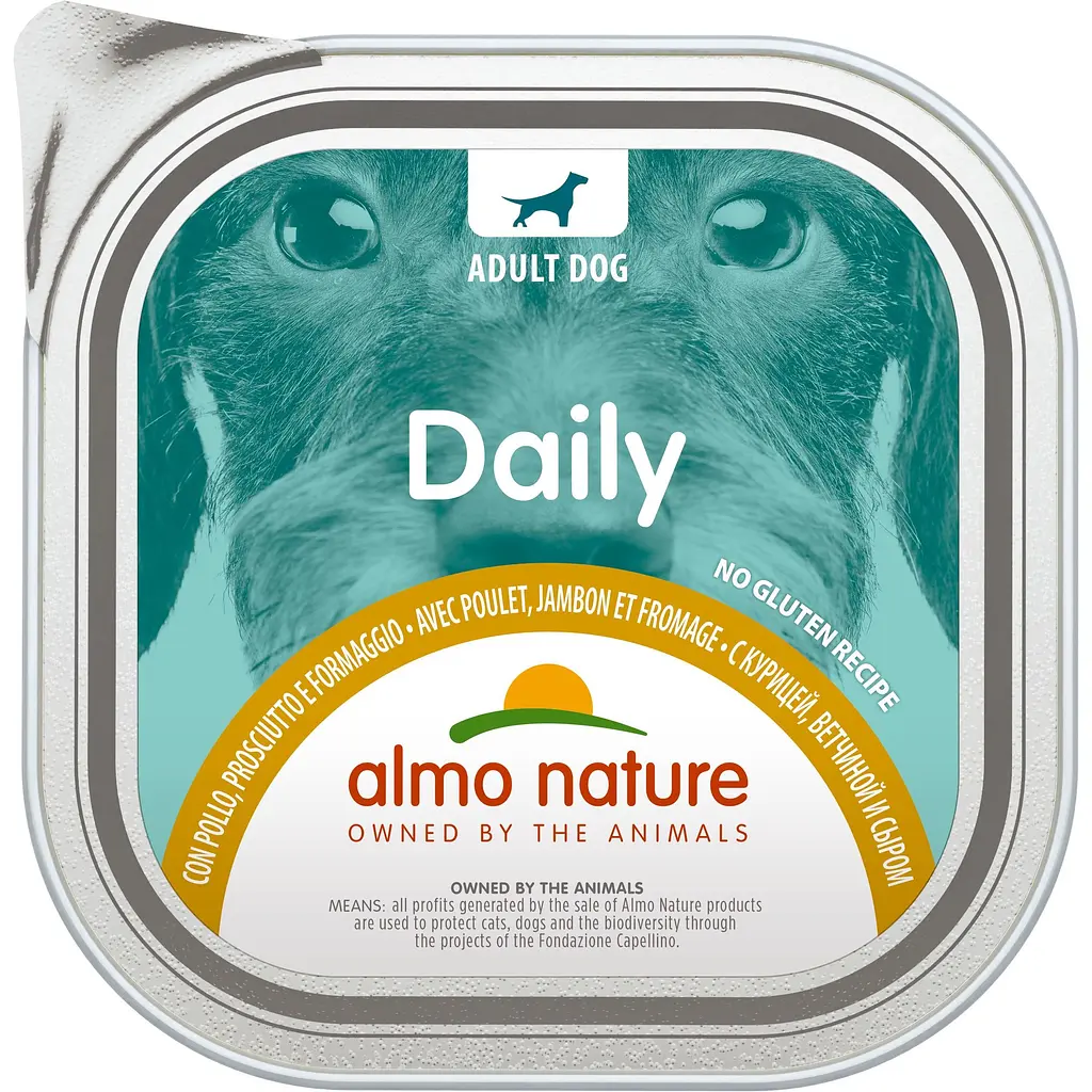 Вологий корм для собак Almo Nature Daily Dog курка, шинка і сир 300 г - фото 1