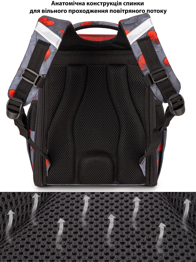 Ортопедичний шкільний рюкзак (ранець) School Standard 6 в 1 для дівчинки  570 гр 14,5 літрів Сірий з червоним - фото 7