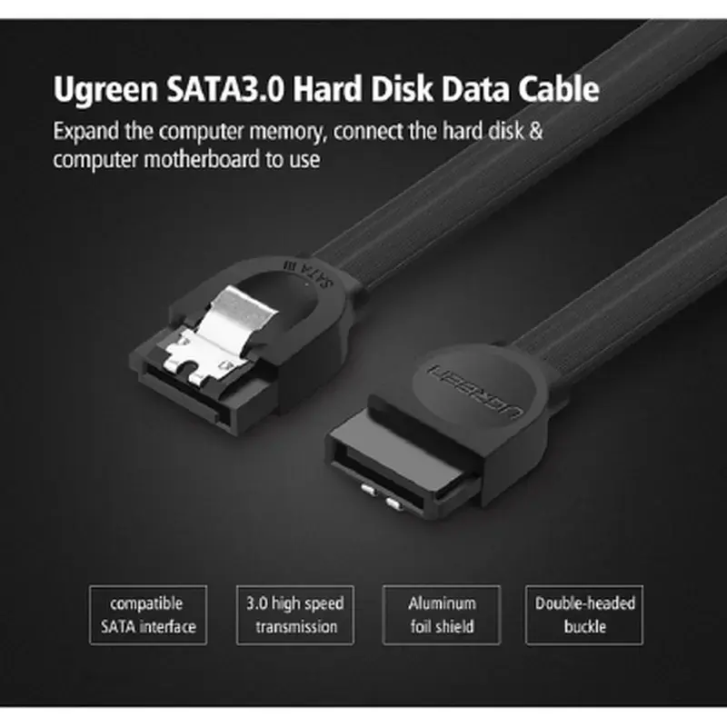 Кабель для передачі даних SATA 3 Data Cable 0.5m US217 Black Ugreen (30796) - фото 3