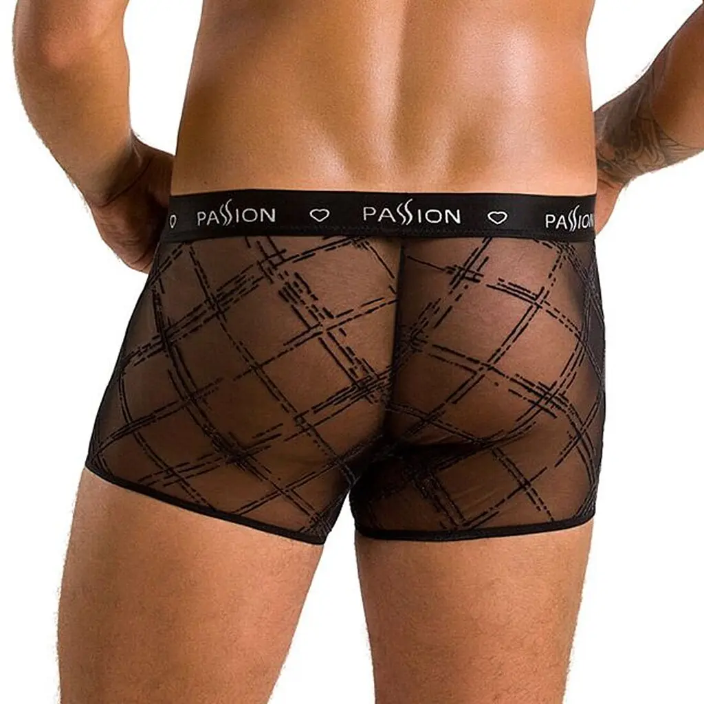 Чоловічі прозорі боксери Passion 032 SHORT JAMES L/XL Black, сітка - фото 2