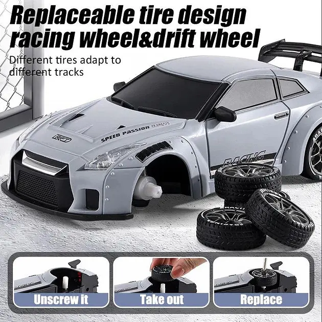 Машинка для дрифта на радіокеруванні Nissan GT-R S815 1:24 4WD з LED-підсвіткою (Сірий) - фото 5