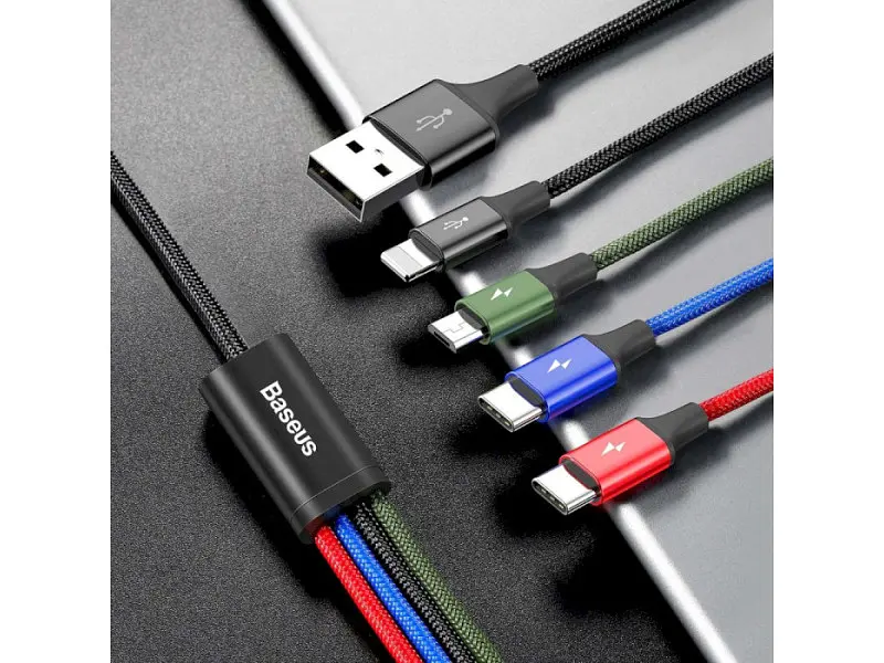 Кабель USB Type-C/Lightning/Micro USB BASEUS Rapid 4-in-1 USB-A to 2xUSB-C/Lightning/Micro-USB 1.2m Black (CA1T4-B01) - фото 5