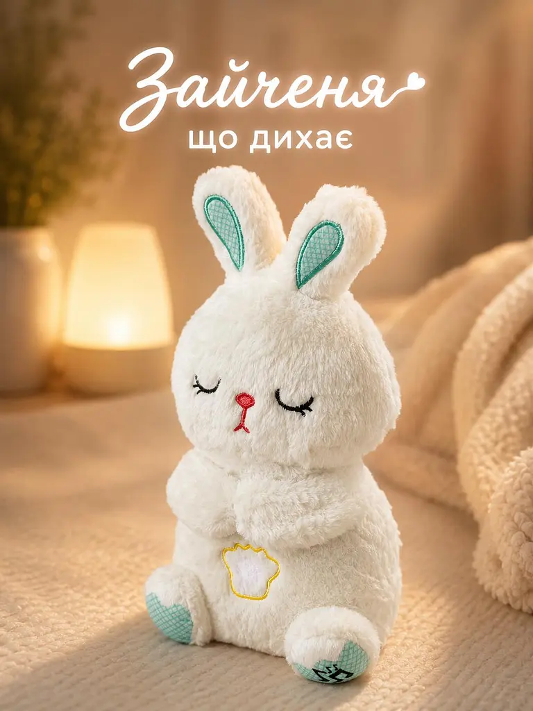 Інтерактивна дихаюча іграшка, зайченя білий з мелодіями світловими ефектами та рухами (INT 0005) - фото 5
