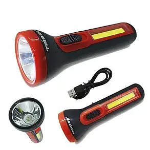 Ліхтар акумуляторний ручний 5 LED та COB бічна панель зарядка USB світить до 6 годин 1200mAh ліхтарик Tiross TS-1855 червоний