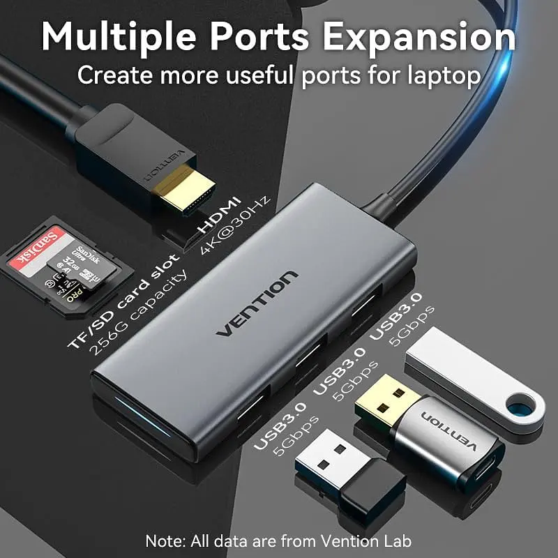 Док-станція USB3.0 Type-C --> HDMI 4K30Hz/TF/3xUSB-A 3.0, 0.15м 6-in-1 Vention - фото 4