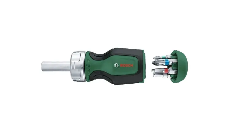 Отвертка с трещоточкой, 6 насадок, рукоятка TPR PZ1,PZ2,PH2,SL4,TX25,HEX5, 111мм, сталь Bosch hoz0014175 - фото 7