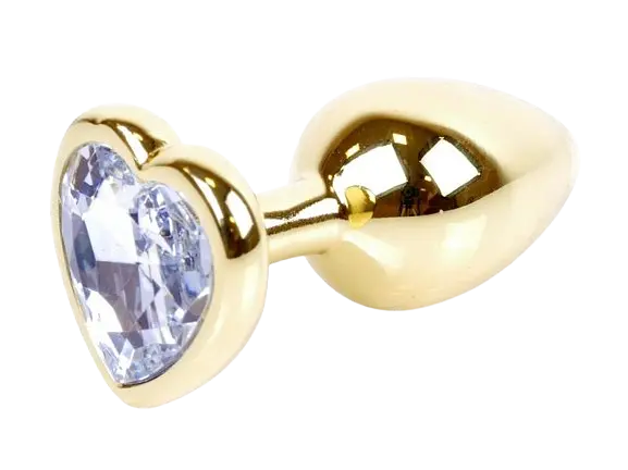 Анальна пробка з кристалом B-Series Jewellery Gold Heart Plug Clear, 7х2,7 см, прозорий
