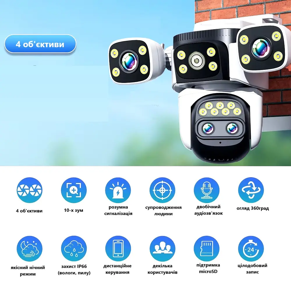 Вулична WiFi IPкамера  CS621-10K  20Мп  біло-чорна 4 об'єктиви поворотні Зум 10-х - фото 6