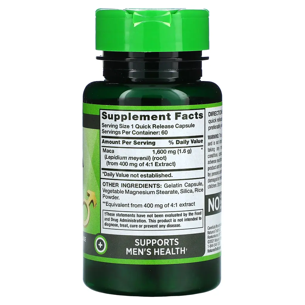 Мака Nature's Truth Maca 1600 мг 60 капсул быстрого высвобождения - фото 2