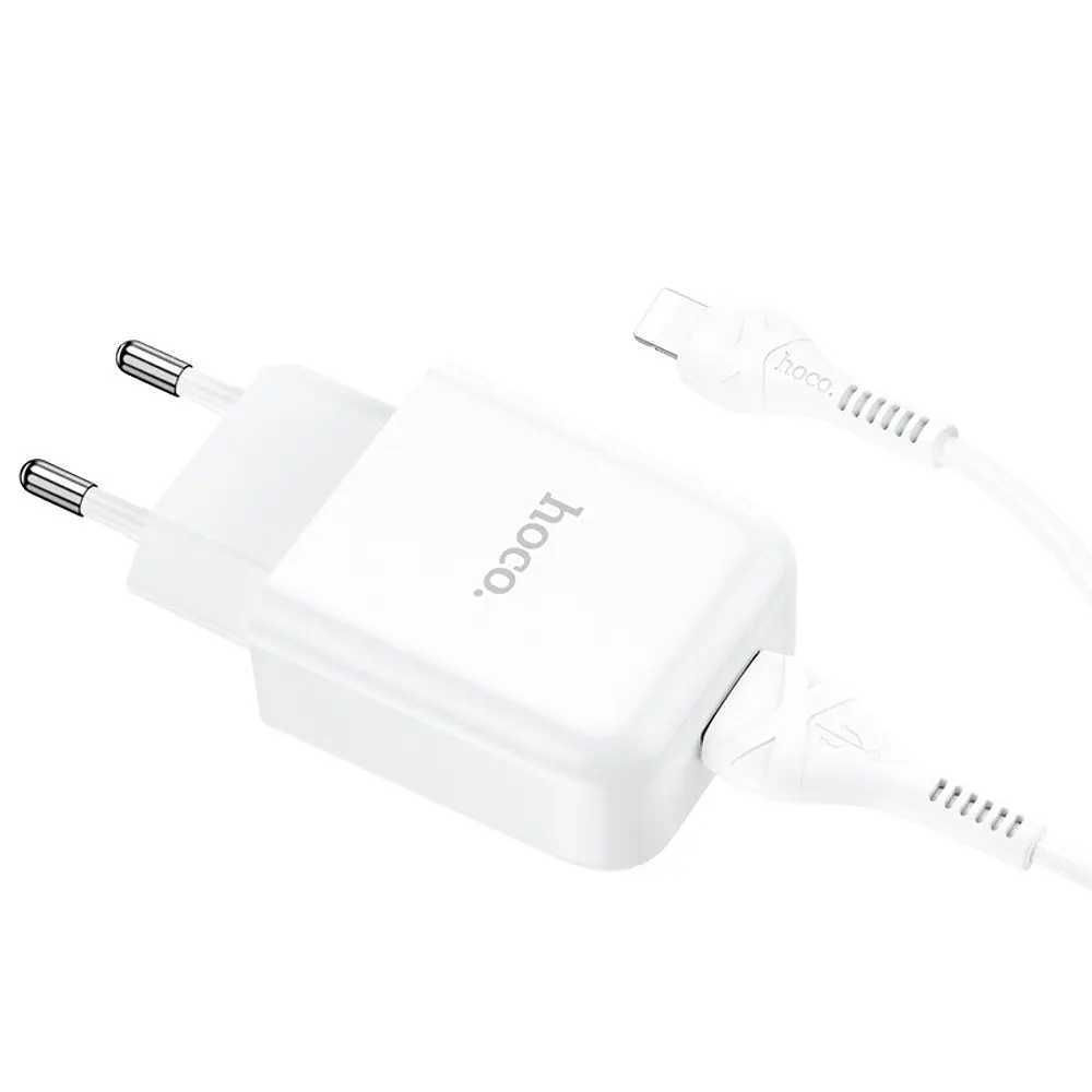 Зарядний пристрій Hoco N2 USB білий + кабель USB to Lightning - фото 3