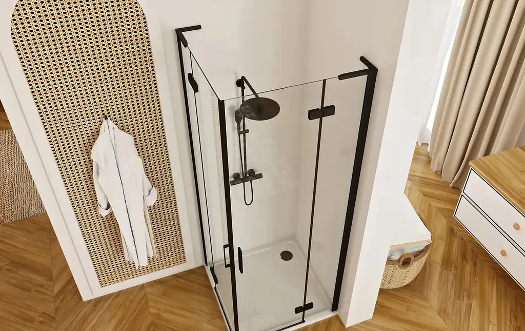 Душова кабіна Rea Hugo 100x100 black підвійна REA-K6602, Чорний матовий, Універсальна, прозрачний, Чорний матовий - фото 5