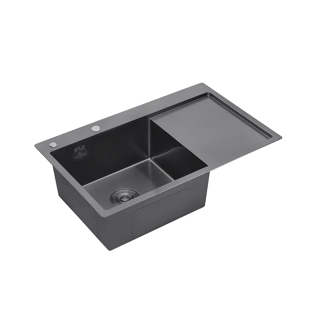 Кухонна мийка Kroner KRP Schwarze - 7849LHM PVD (3,0/1,0 мм) (CV025278) - фото 3