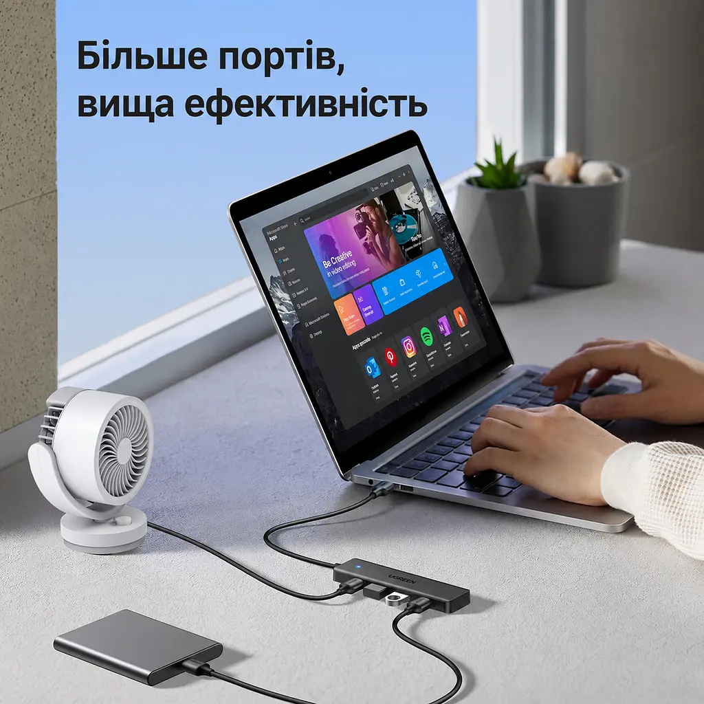 USB-хаб UGREEN CM219 USB-концентратор со входным штекером USB-A 3.0 для подключения к хосту и выходными гнёздами USB-A 3.0 4 порта с общей для них пропускной способностью передачи данных до 5 Гбит/с не предназначен для зарядки устройств поддерживает жёсткий диск ёмкостью 12 ТБ LED-индикаторы Plug & Play встроенный кабель длиной 15 см чёрный (25851) - фото 10