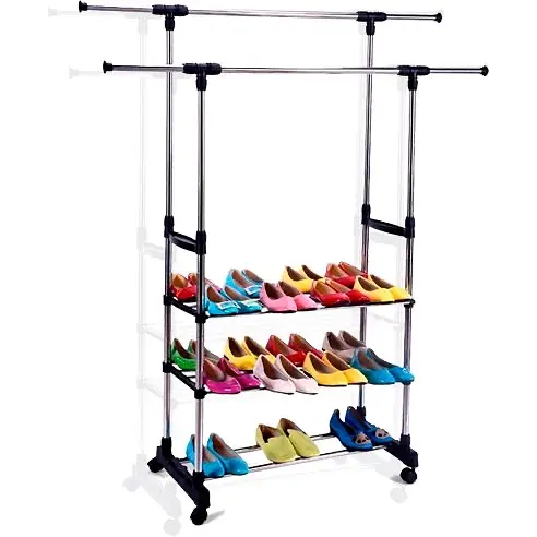 Вешалка для одежды Triple Stand Hanger двойная телескопическая 3 полки для обуви 160х80х38 см (Triple Stand Hanger_704) - фото 3