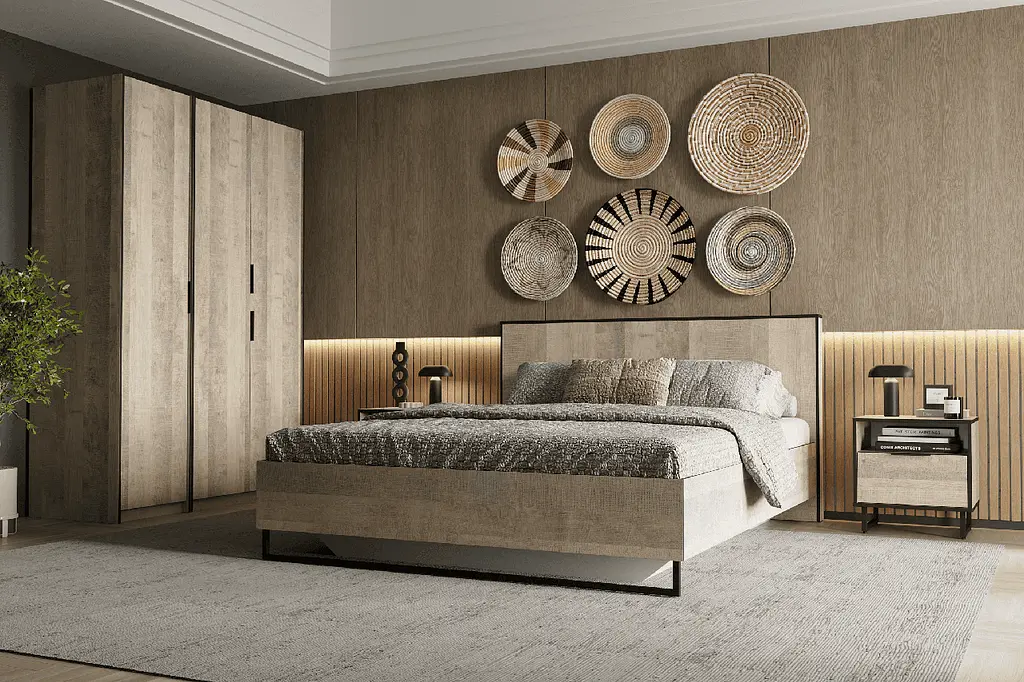 Кровать двухспальная Moreli Forte F-0010 в стиле Loft на металлических ножках 1680х980х2126 мм Дуб Гранж - фото 2