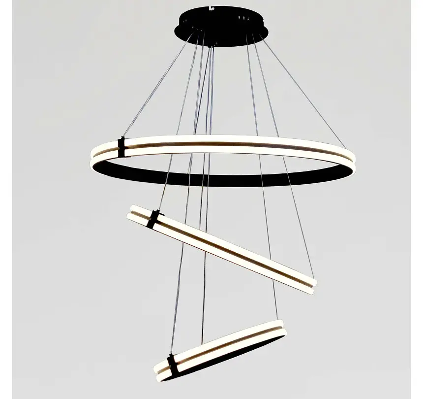 Велика триярусна LED люстра MD78099/80+60+40BK Artlight із чорними кільцями - фото 4