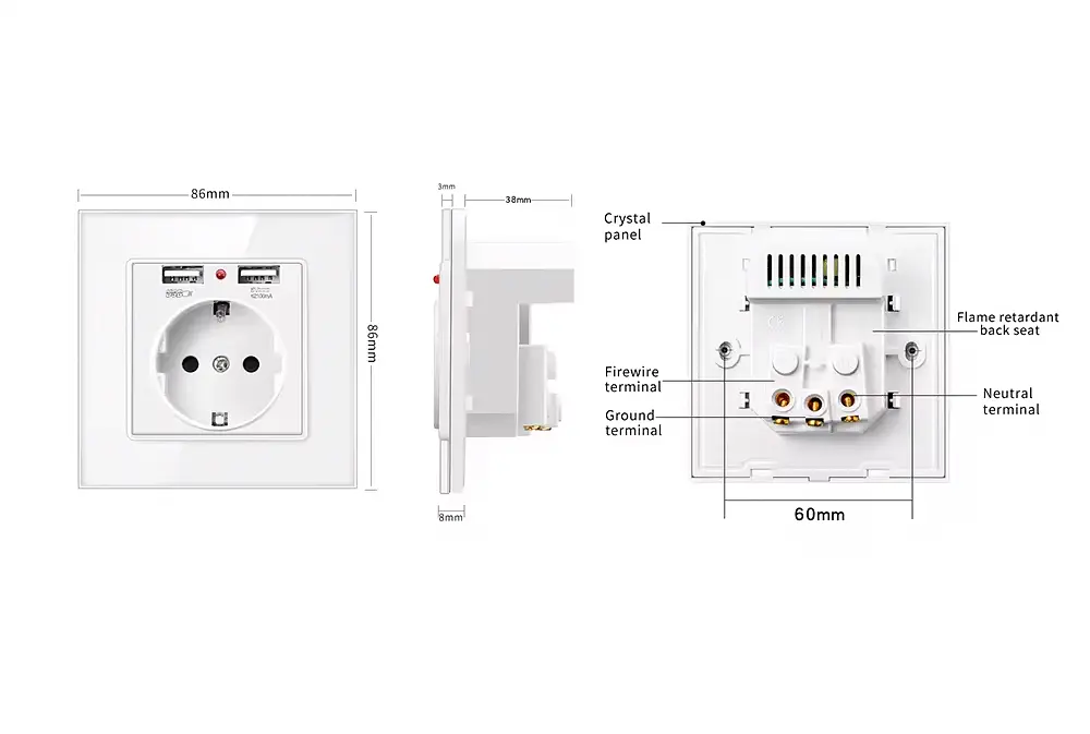 Розетка з заземленням SIXWGH та USB-портами Білий (WH034W) - фото 2