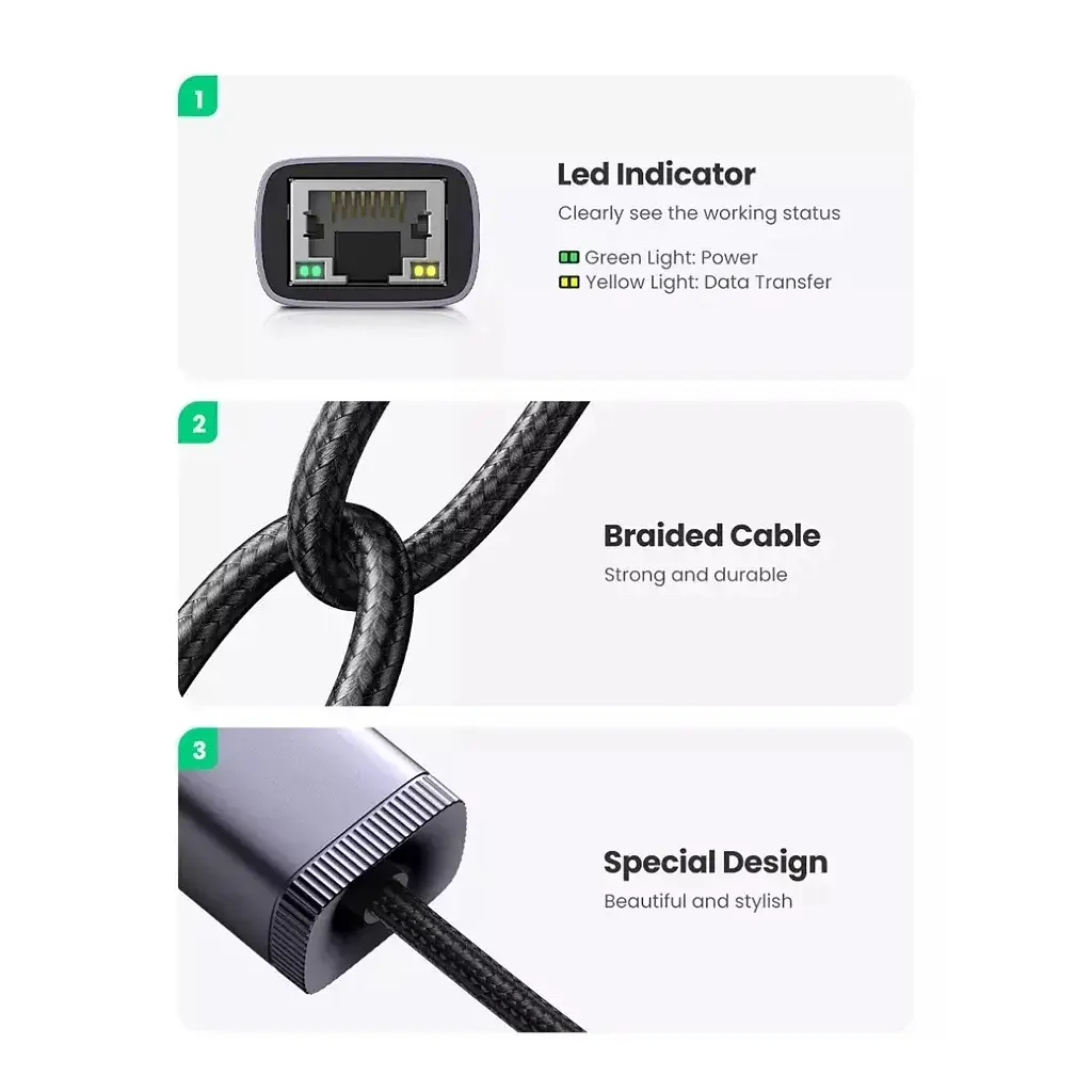 Перехідник USB-C to RJ45 Ethernet 1000Mbps gray Ugreen (40322) - фото 10