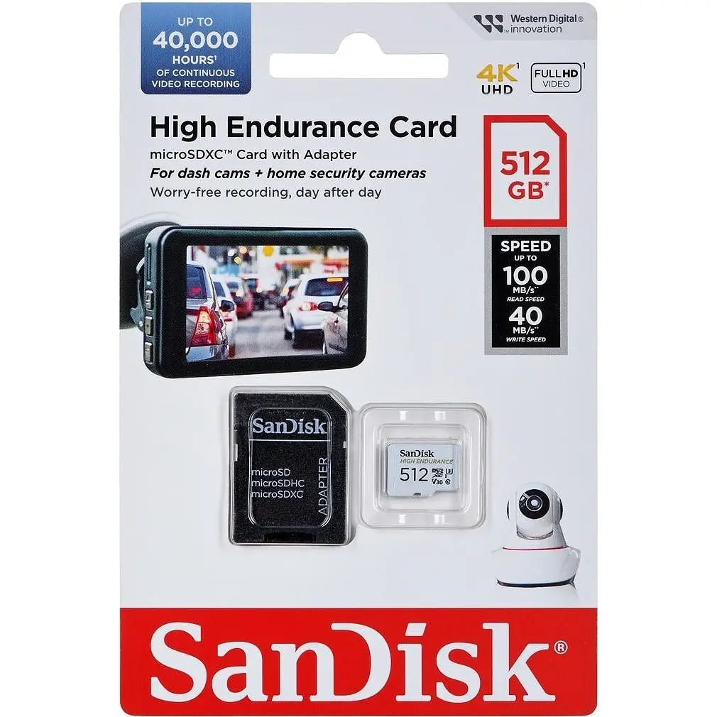 Карта памяти SanDisk microSDXC High Endurance 512GB UHS-I U3 V30 + SD Adapter (SDSQQNR-512G-GN6IA) [136567] - фото 4