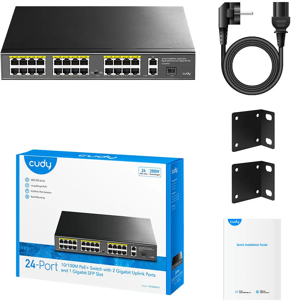 Комутатор Cudy FS1026PS1 24 порт10/100M PoE+ Switch with 2 Gigabit Port+ 1SFP 300W - фото 3