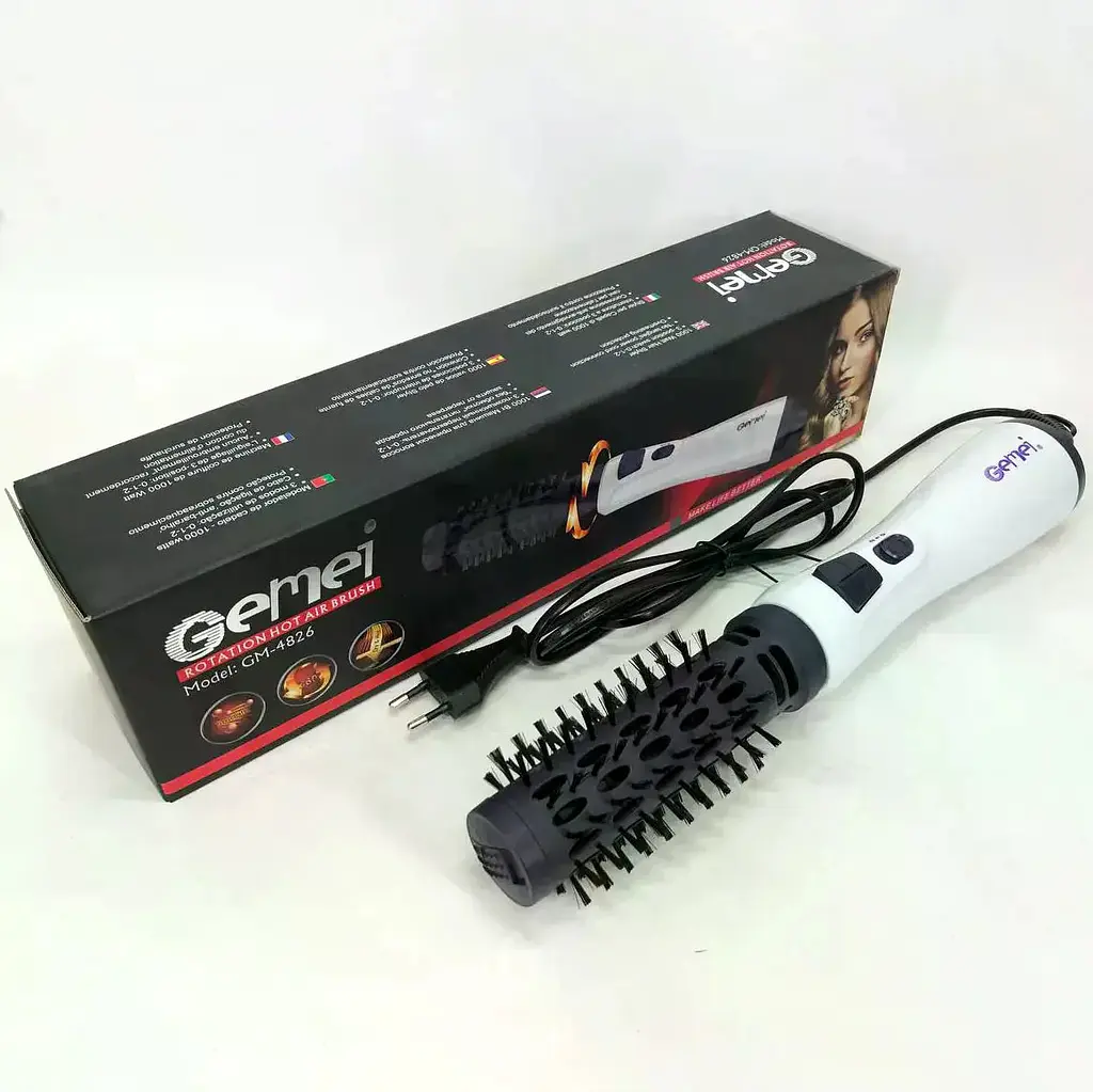 Фен-щітка для волосся GEMEI GM-4826 1000W • Обертовий фен-браш для сушіння, укладання, об’єму та створення природної хвилі - фото 4