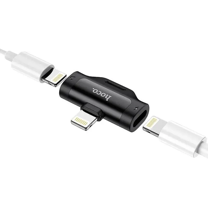 Перехідник розгалужувач аудіо Hoco Dual Lightning digital audio converter LS31 чорний адаптер - фото 3