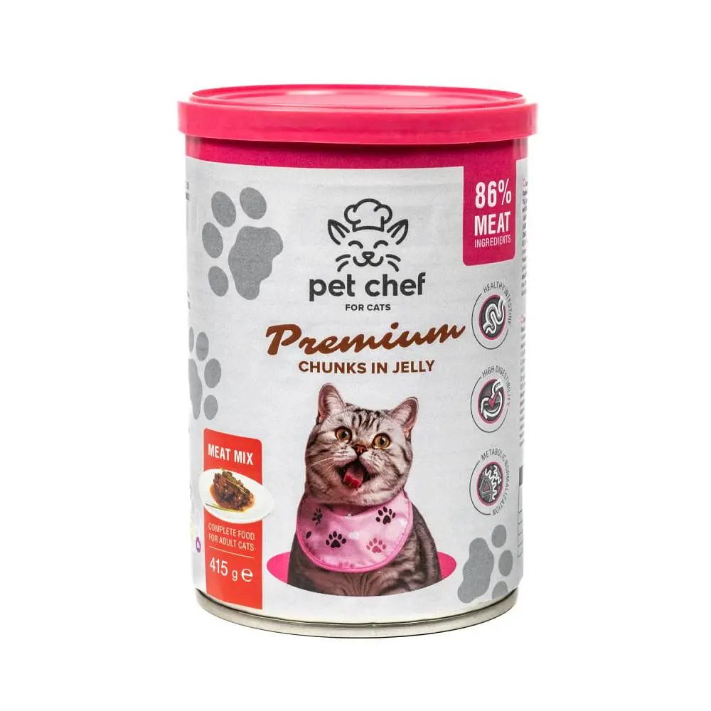 Корм влажный для взрослых кошек Pet Chef, кусочки в желе Мясной микс 415 г - фото 9