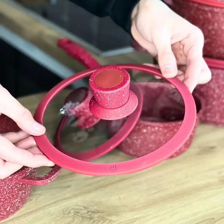 Набір каструль та сковорода Higher Kitchen HK-316 XPRO з гранітним покриттям антипригарним 17 предметів червоний (41903-HK-316k_3003) - фото 4