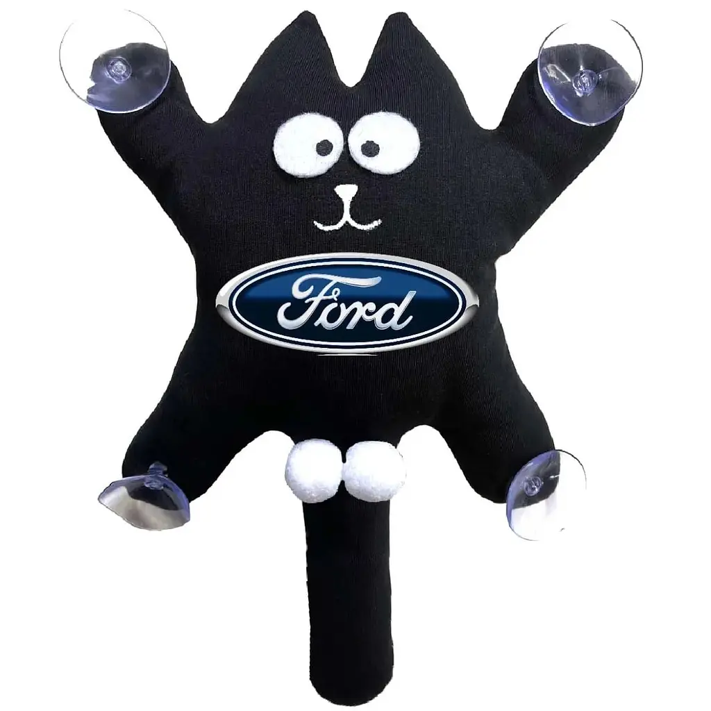 Іграшка на присосці Кіт Саймон XL Ford Жирний Кіт Чорний (Кольоровий логотип 3D)