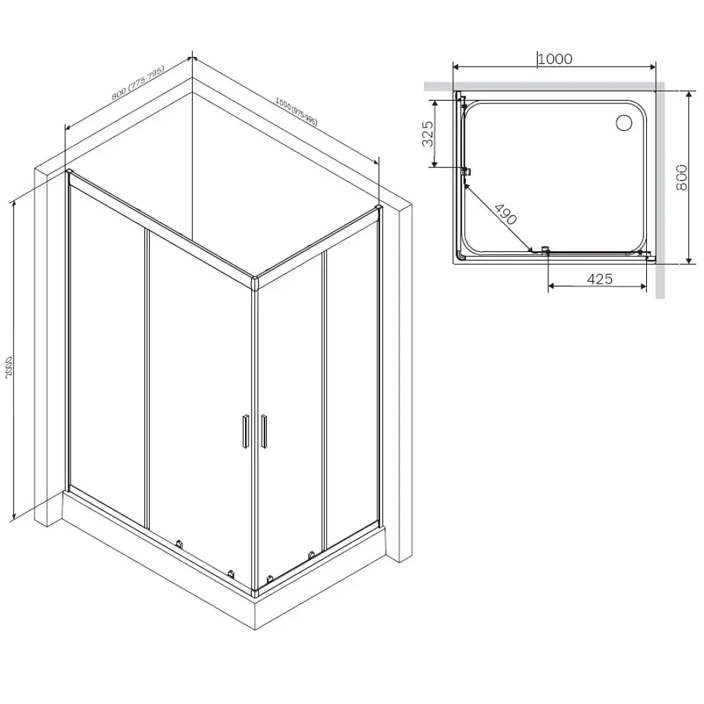 Душова кабіна Am.Pm Gem 100x80 см без піддону black matt W90UG-404-100280-BT, Чорний матовий, Універсальна, прозрачний, Чорний матовий - фото 7