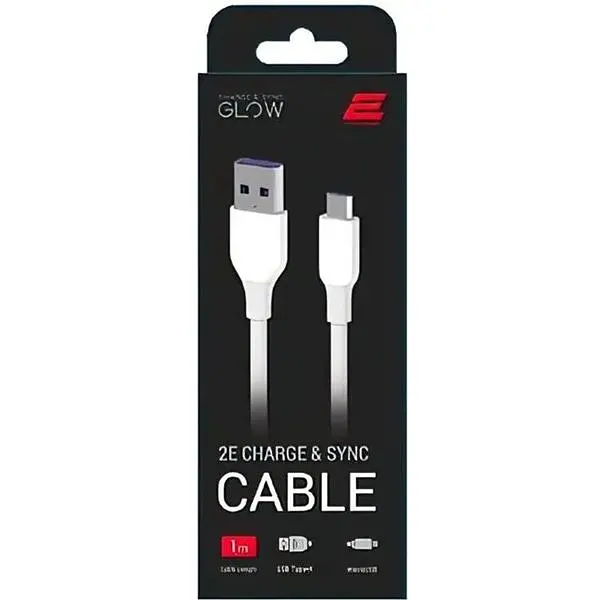 Кабель 2E USB-A - microUSB Glow 1m White - фото 2