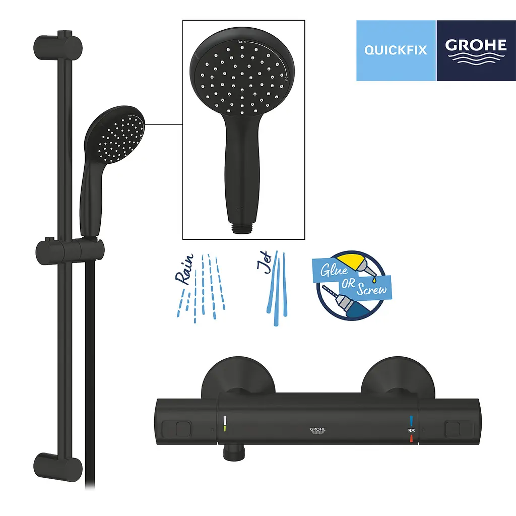 Змішувач термостатичний для душу Grohe QuickFix Start Black UA303908T1, Чорний матовий - фото 8