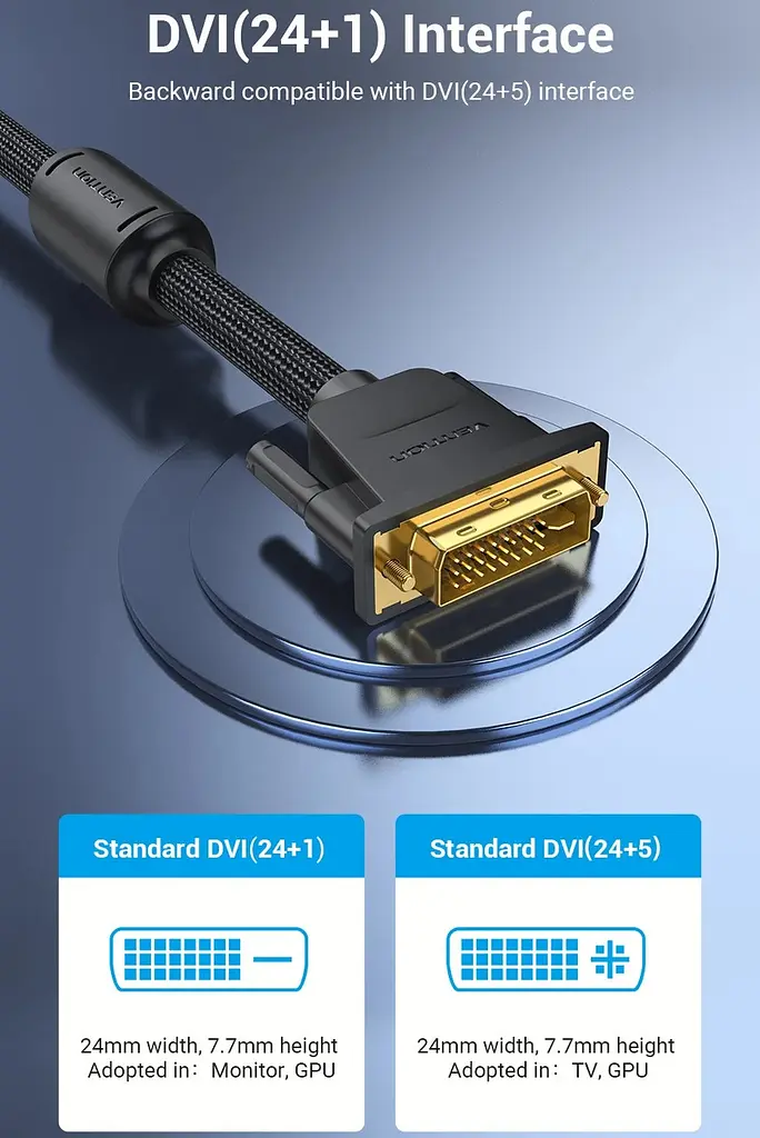 Кабель DVI-D 24M - 24M, 8.0 м, 2K 60Hz обплетення, з феритами Vention - фото 6