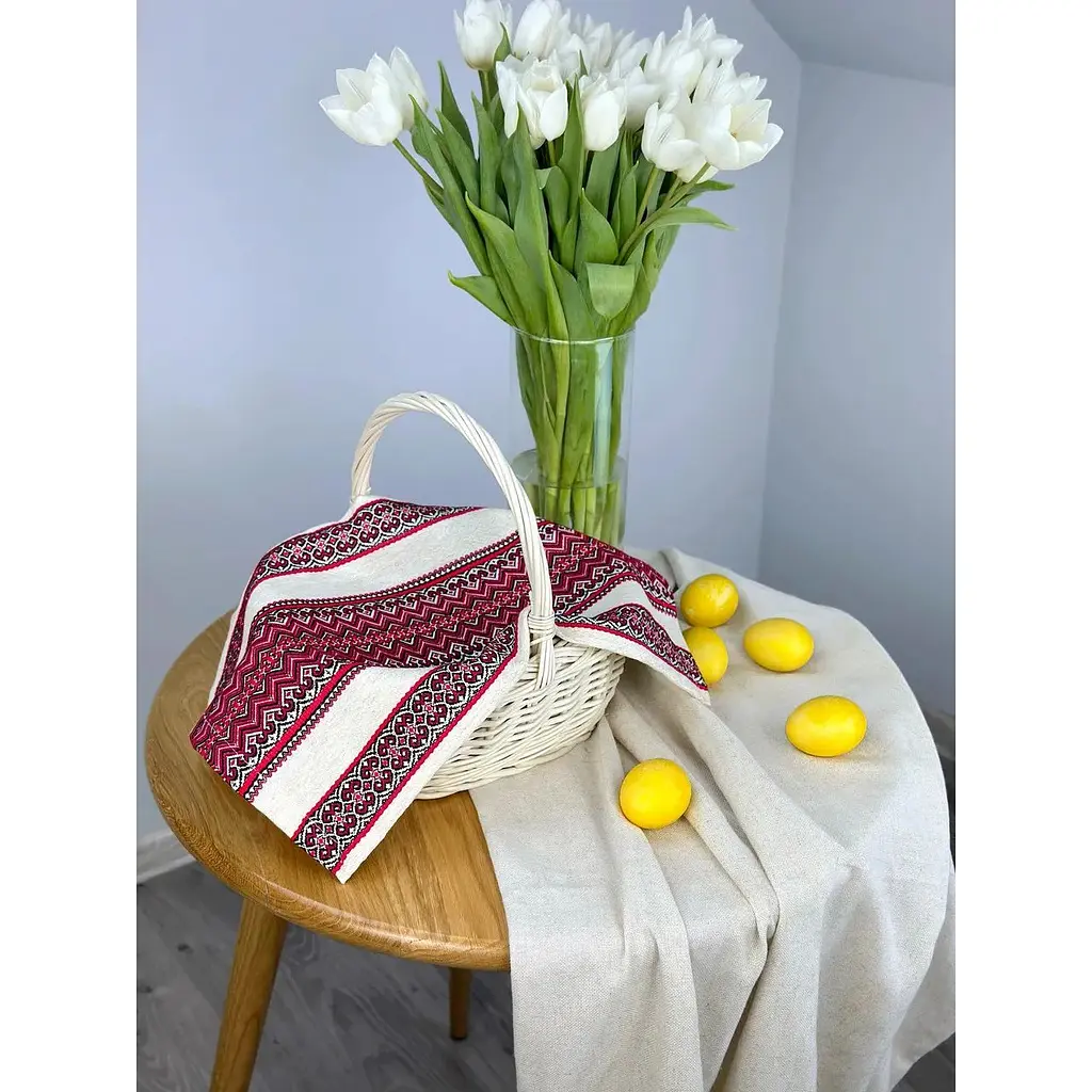 Пасхальное полотенце льняное для корзины Рандеву 45х30 см Красный - фото 3
