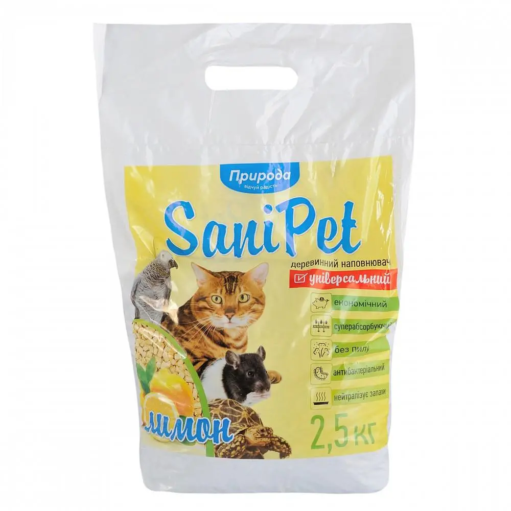 Наполнитель Природа Sani Pet деревянный универсальный с ароматом лимона 2.5 кг - фото 3