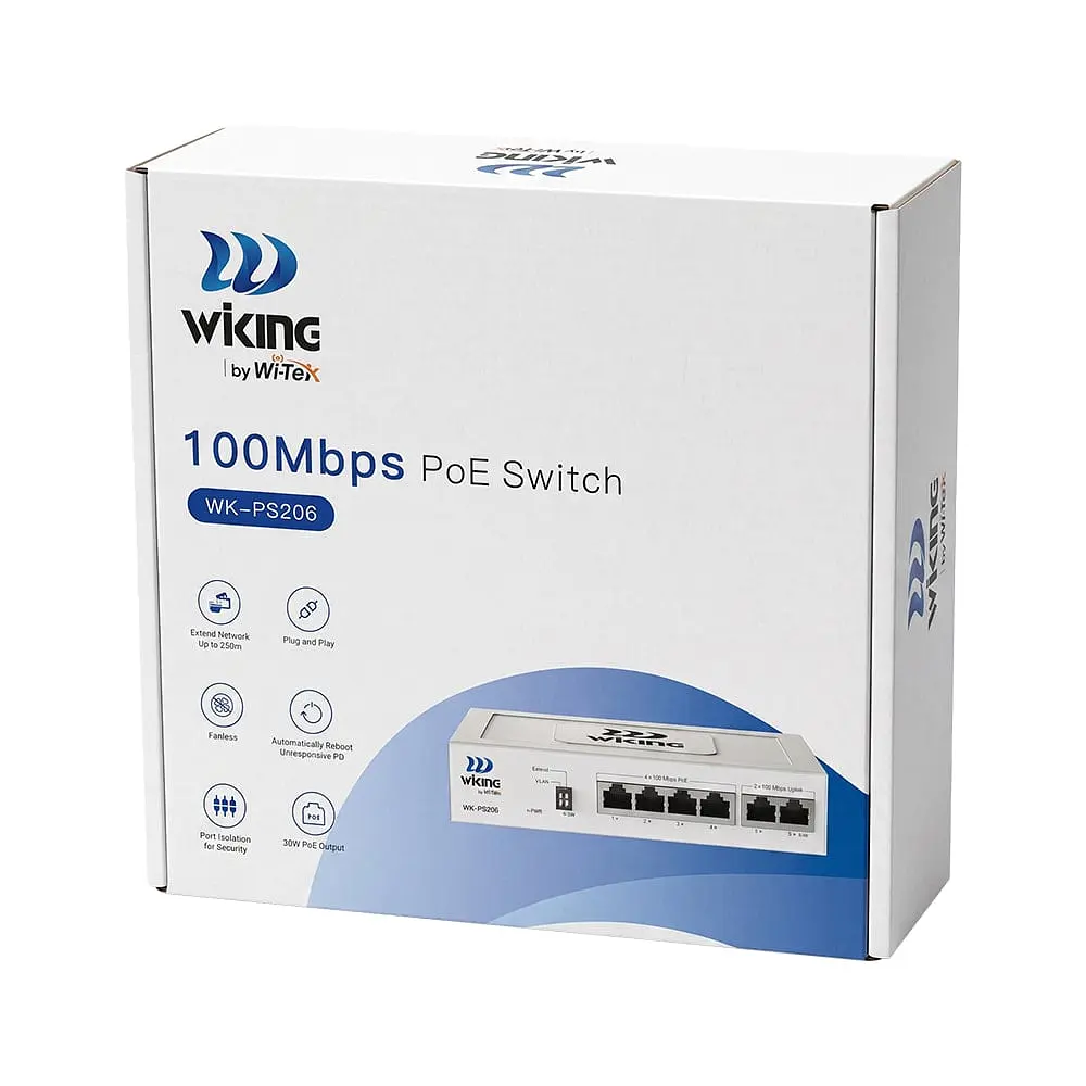 PoE-комутатор 6-портовий некерований Wiking WK-PS206 V2, 4x100Mbps PoE, 2x100Mbps Uplink, 45W (73-00270) - фото 9