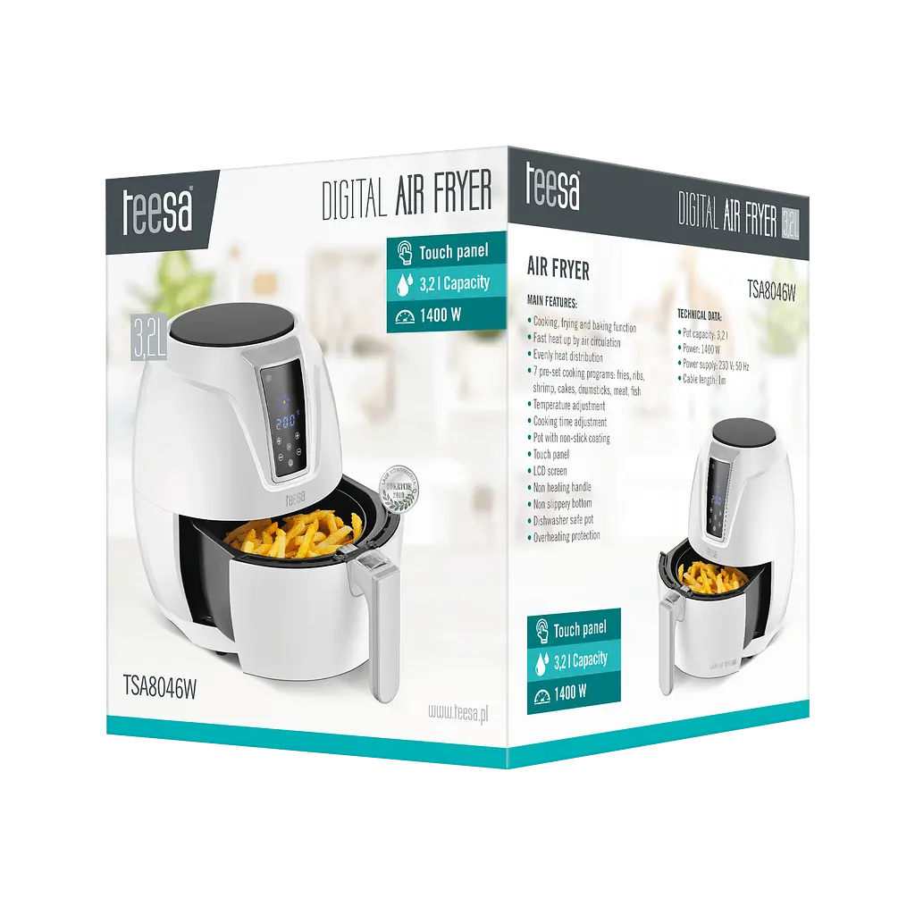 Аерогриль аерофритюрниця TEESA DIGITAL AIR FRYER 3,2L WHITE - фото 5