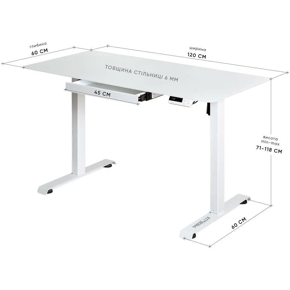 Стіл Mealux PowerDesk Glass White з електрорегулюванням висоти (EVO-201 Glass/White) - фото 2