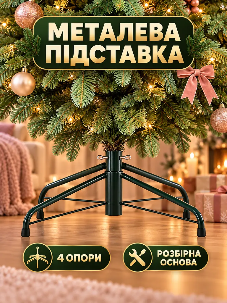 Лита штучна ялинка РЗ15 Кришталь 150 см з густою хвоєю на металевій підставці, зелена (49676490) - фото 5