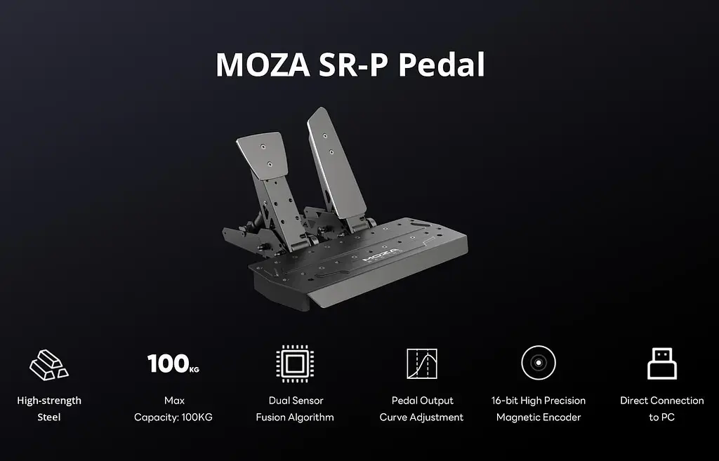 Комплект педалей MOZA SR-P USB Тензодатчик 100kg (2 педалі) Black - фото 7
